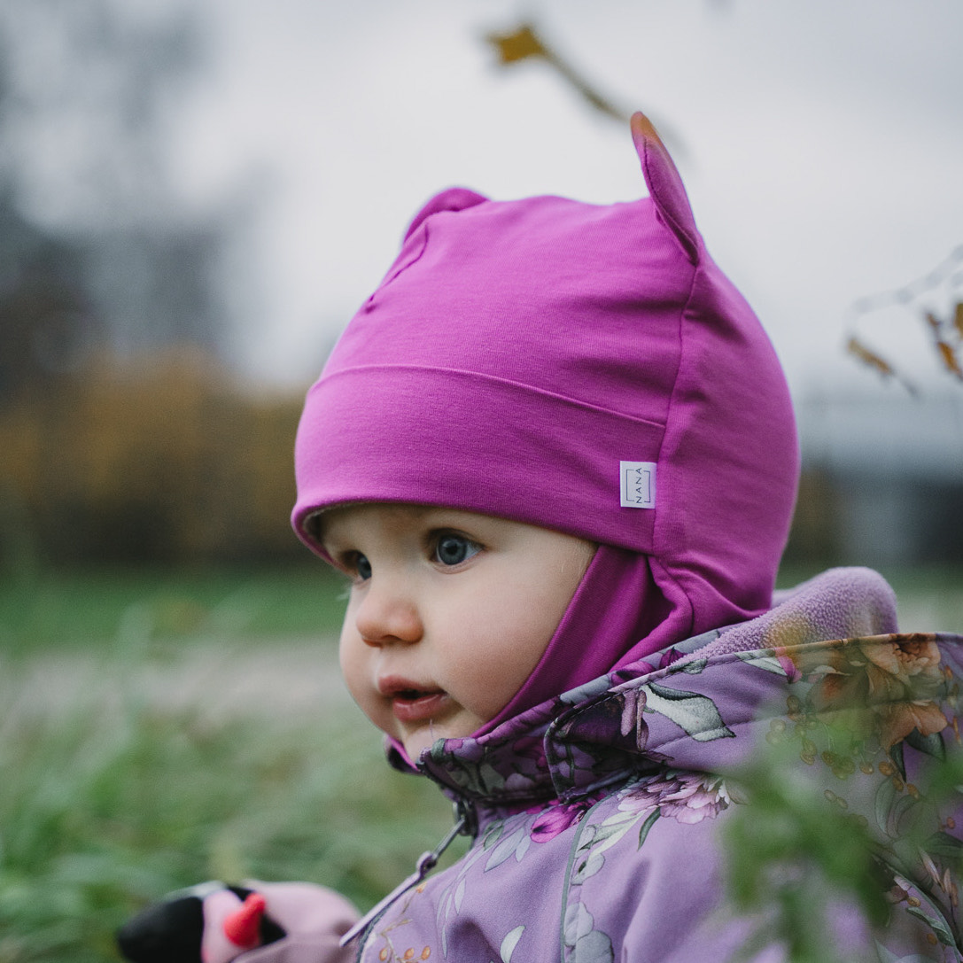 tuukrimüts puuvillafliisiga fuksiaroosa kõrvadega