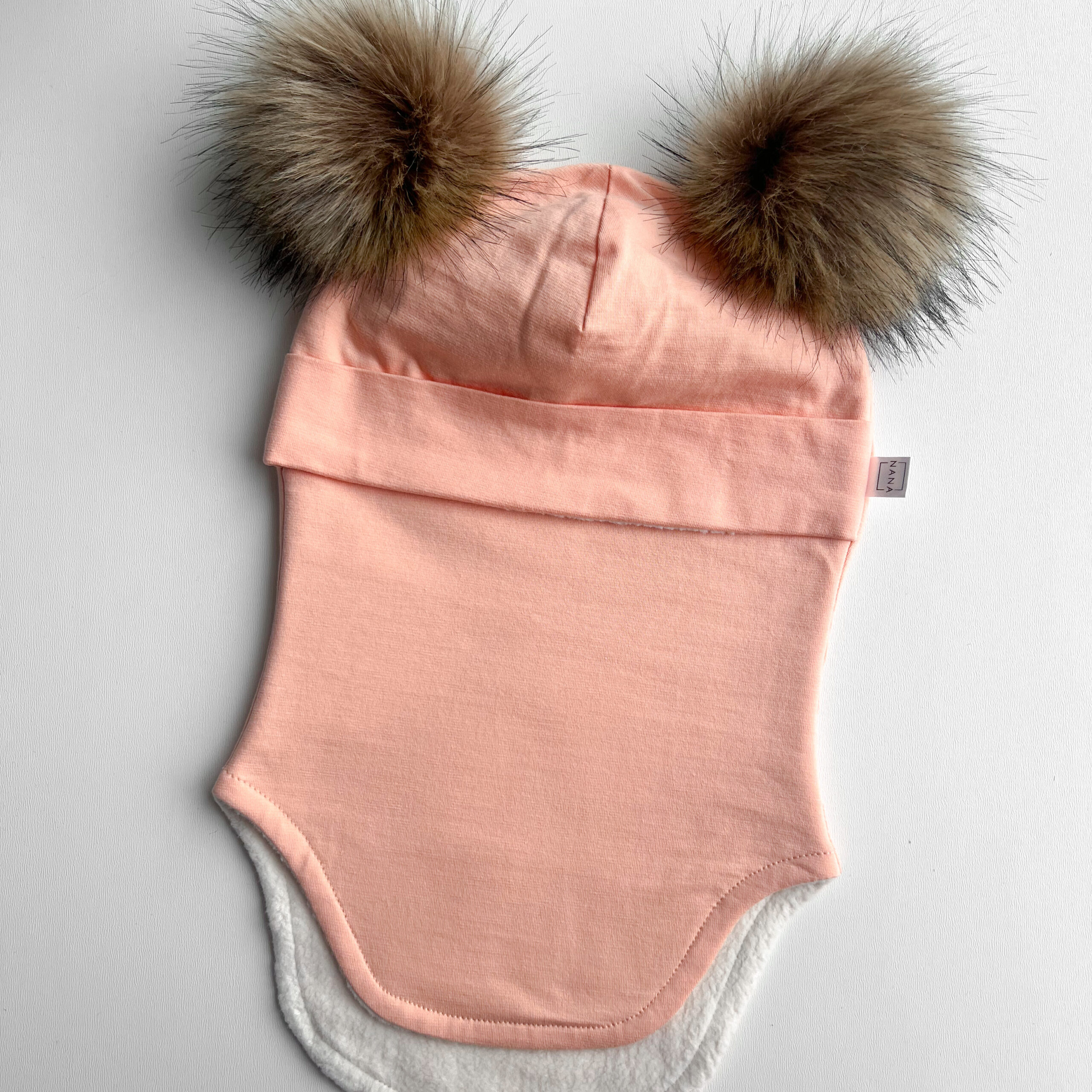 tuukrimüts puuvillafliisiga virsik tuttidega