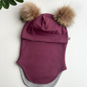 tuukrimüts puuvillafliisiga bordoopunane tuttidega