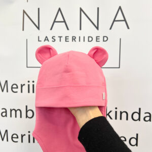 tuukrimüts puuvillafliisiga roosa kõrvadega